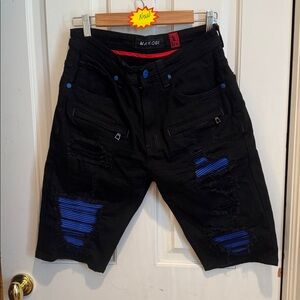 Makobi NWT black and blue bikers denim  shorts